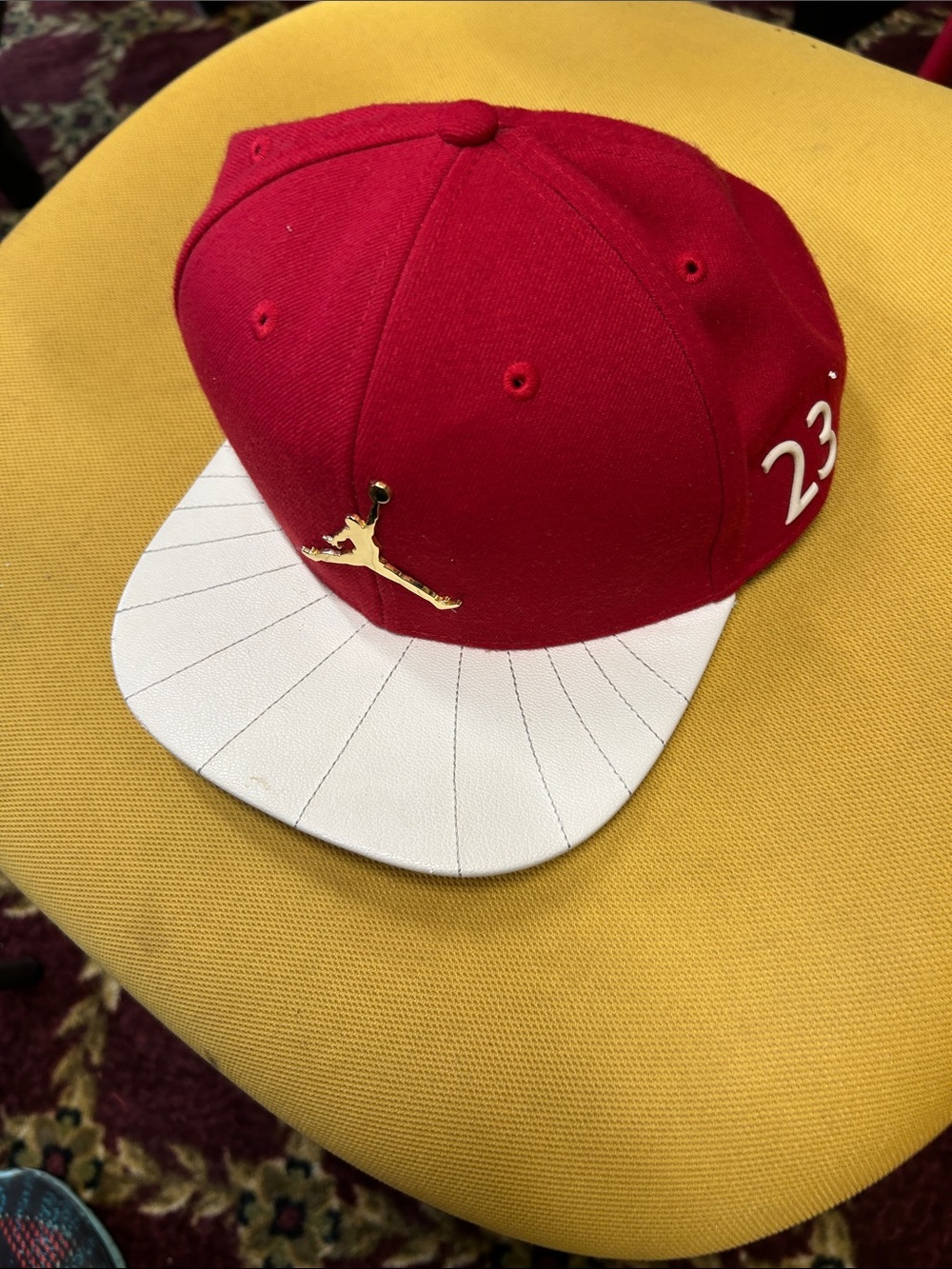 Jordan Red and White Snapback Hat with Gold Jumpman (Yourh)